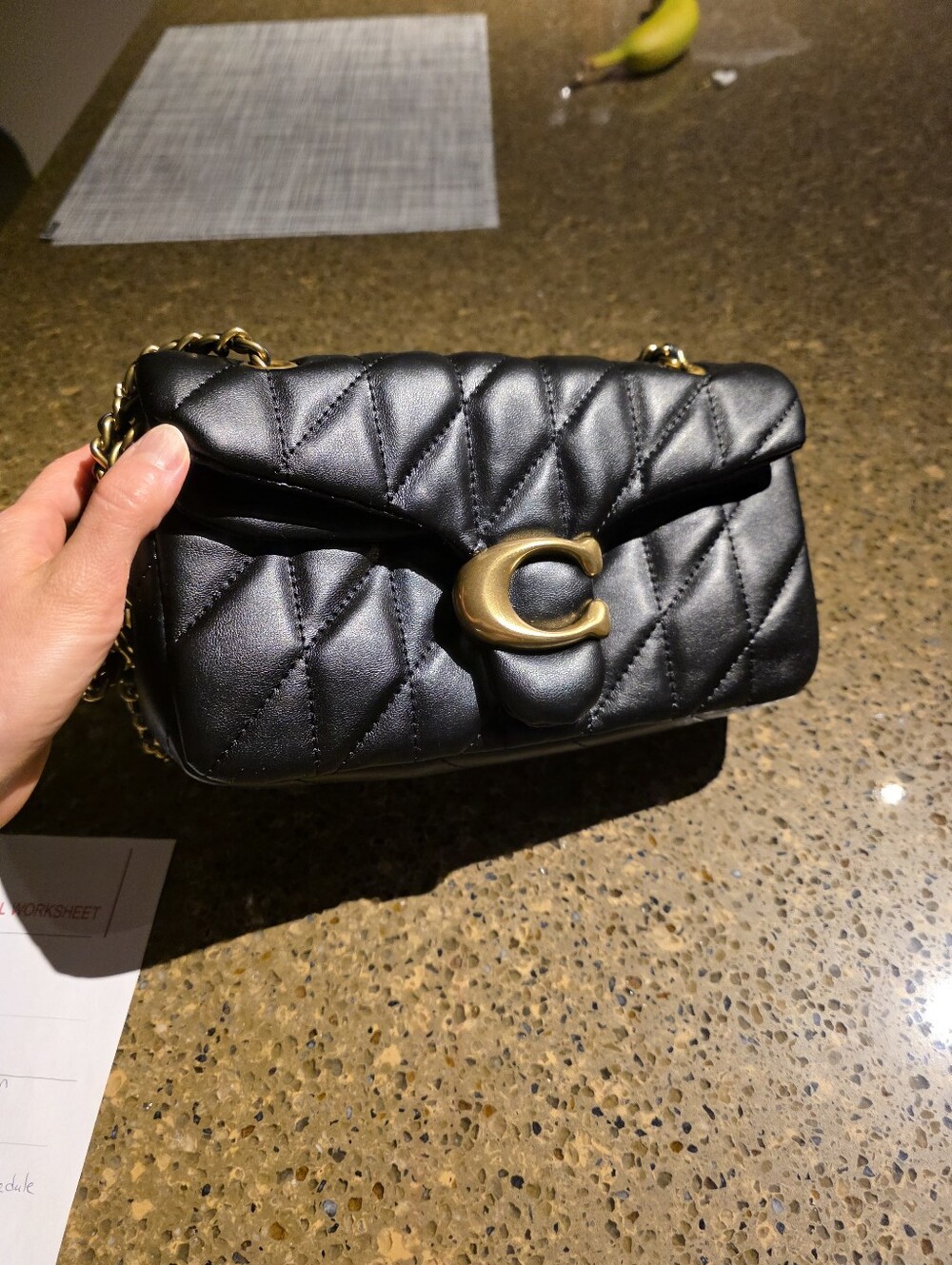 Coach Black Quilted Leather Shoulder Bag with Gold 'C' Clasp - Picture 2 of 11